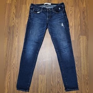 Abercrombie & Fitch Womens Dark Blue Straight Leg Jeans Distressed Ripped Denim
